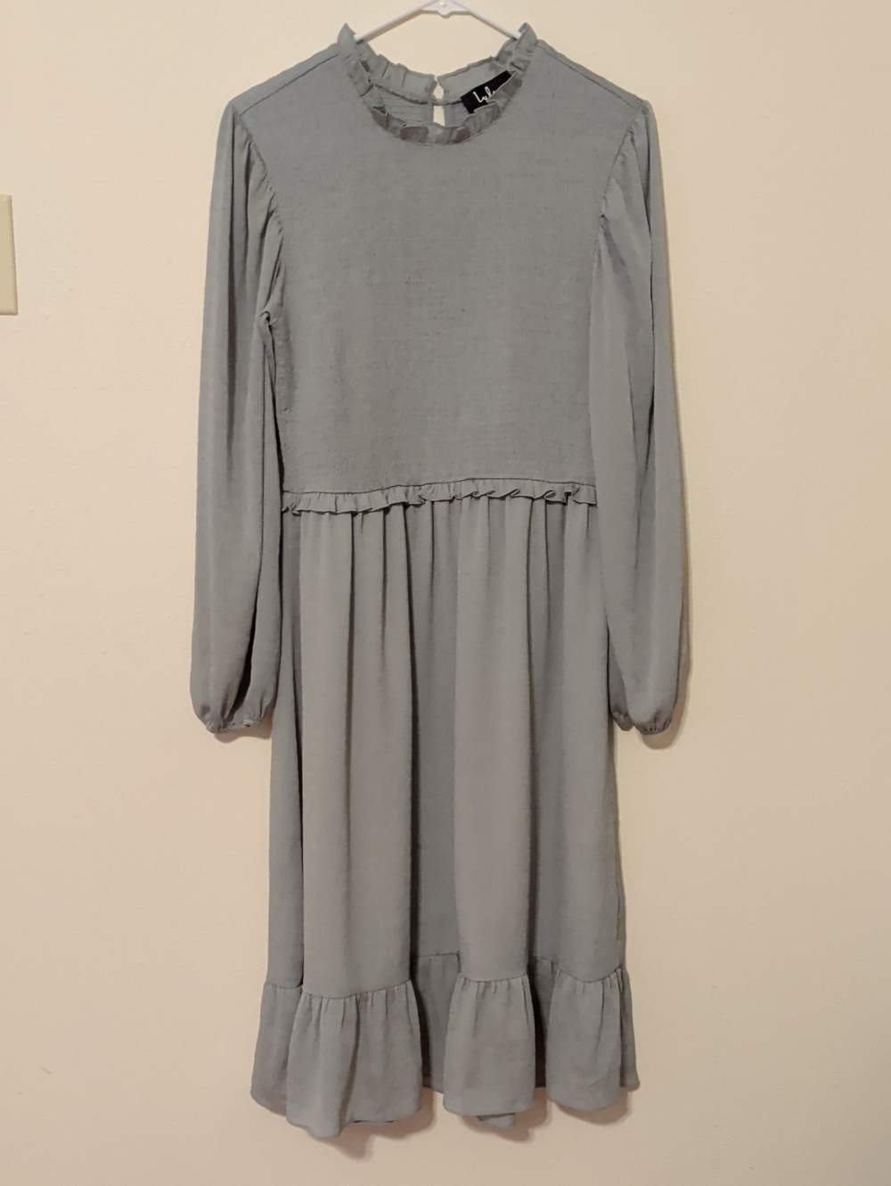 Lulus Sage Ruffle-Trim Long Sleeve Midi Dress